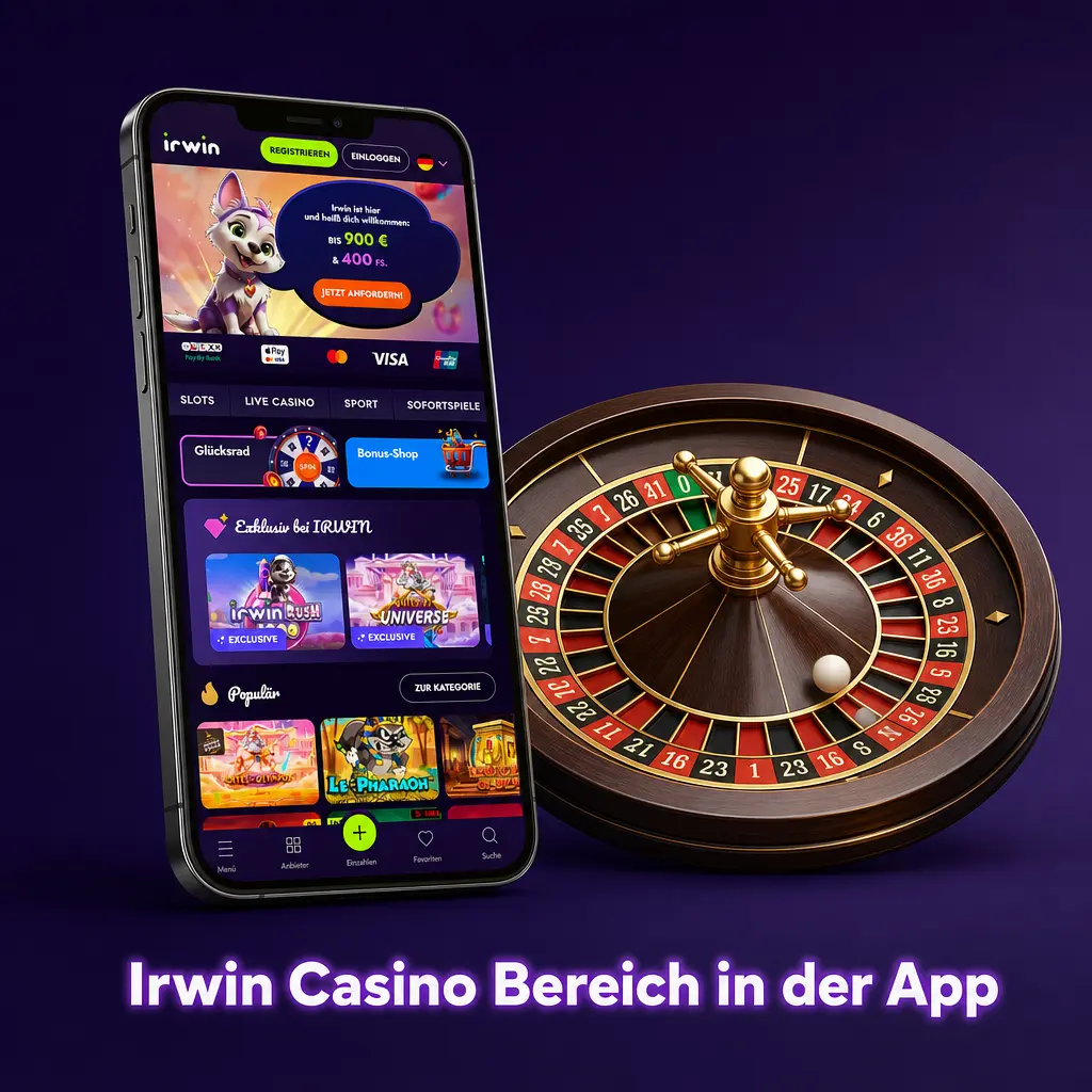 Mobile Ansicht des Irwin Casino Bereichs