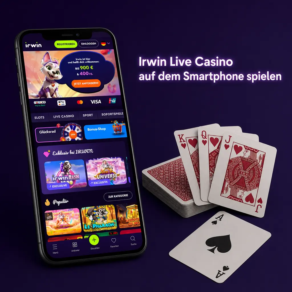 Irwin Live Casino App auf dem Smartphone