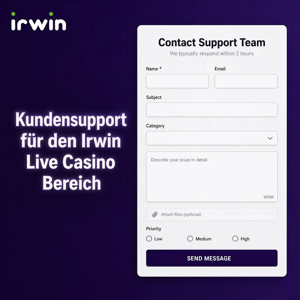 Kundensupport-Team für den Irwin Live Casino Bereich