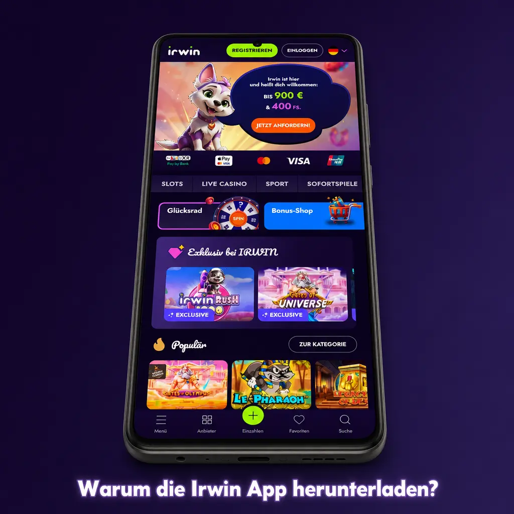 Mobile Screenshot der Irwin App für Sportwetten und Casino